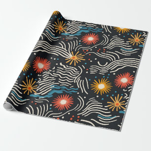 Papier Cadeau Vagues florales Abstraites sur noir