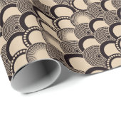 Papier Cadeau vagues japonaises, écailles, anneaux, ivoire noir. (Coin rond)