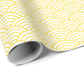 Papier Cadeau Vagues japonaises, jaune or sur blanc (Coin rond)