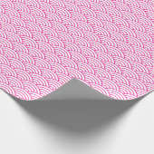 Papier Cadeau Vagues japonaises, rose chaud sur papier blanc (Coin)