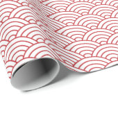 Papier Cadeau Vagues japonaises, rouge foncé sur papier blanc (Coin rond)