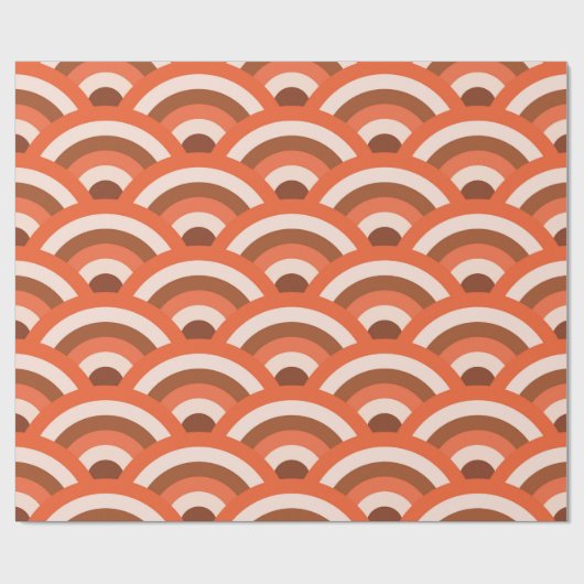 Papier Cadeau vagues japonaises Seigaiha motif en orange brun (Plat)