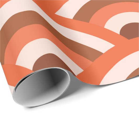 Papier Cadeau vagues japonaises Seigaiha motif en orange brun (Coin rond)