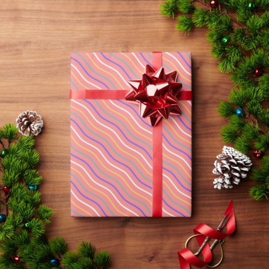 Papier Cadeau Vagues verticales Peach Jaune Bleu Minimal Motif (Cadeau de vacances)