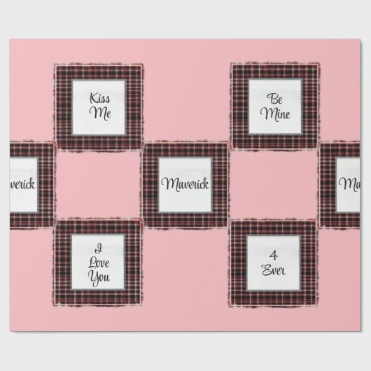 Papier Cadeau Valentin Brown rose plaid personnalisé (Plat)