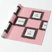 Papier Cadeau Valentin Brown rose plaid personnalisé (Déroulé)