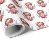 Papier Cadeau Valentine Angel Heart Wrapping Paper (Coin rond)