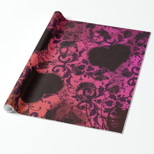 Papier Cadeau Valentine damask grunge orange rose