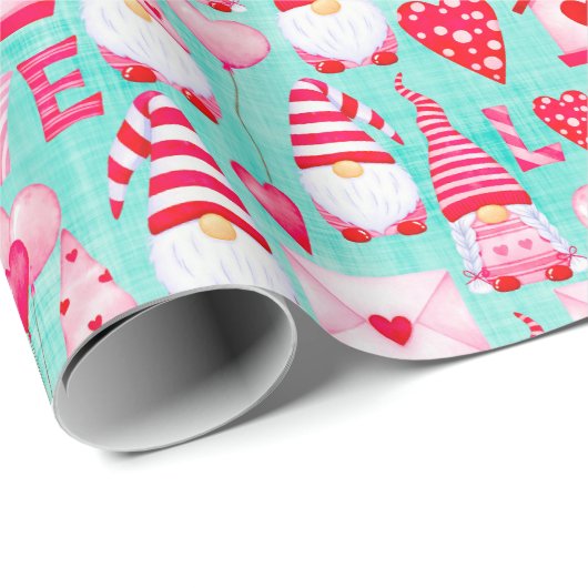 Papier Cadeau Valentine Day Gnomes (Coin rond)