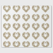 Papier Cadeau Valentine Fleur dorée scintillante (Plat)