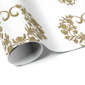 Papier Cadeau Valentine Fleur dorée scintillante (Coin rond)