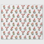 Papier Cadeau Valentine Gnomes sur blanc (Plat)