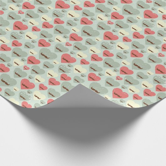 Papier Cadeau Valentine motif avec coeur et moustache (Coin)