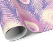 Papier Cadeau Valentine Peacock Feather Motif sans couture en ro (Coin rond)