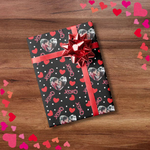 Papier Cadeau Valentine, photo personnalisée amour coeur xoxo en