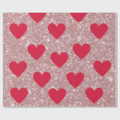 Papier Cadeau Valentine Pink Glitter & Hearts Wrapping Paper  (Plat)
