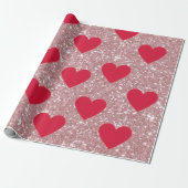 Papier Cadeau Valentine Pink Glitter & Hearts Wrapping Paper  (Déroulé)
