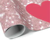 Papier Cadeau Valentine Pink Glitter & Hearts Wrapping Paper  (Coin rond)
