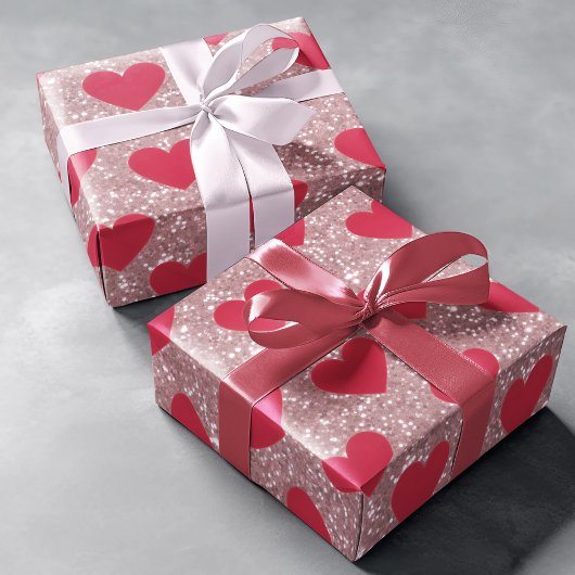 Papier Cadeau Valentine Pink Glitter & Hearts Wrapping Paper 