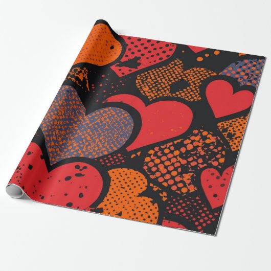 Papier Cadeau Valentine’s Day Heart Pattern – Retro Pop Art (Déroulé)