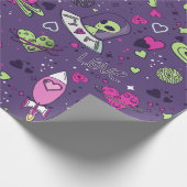 Papier Cadeau valentines alien aime ufvaisseau spatial violet (Coin)
