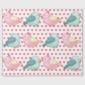 Papier Cadeau Valentines coeur rouge sur blanc avec de mignons I (Plat)