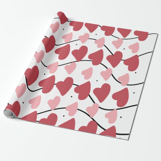 Papier Cadeau Valentines Coeurs Doodles Dots Motif (Déroulé)