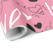 Papier Cadeau Valentines Coeurs et Love Typographie Motif (Coin rond)