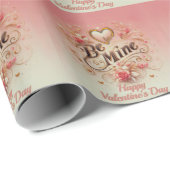 Papier Cadeau Valentine's Day Be Mine Design with Heart, Citatio (Coin rond)