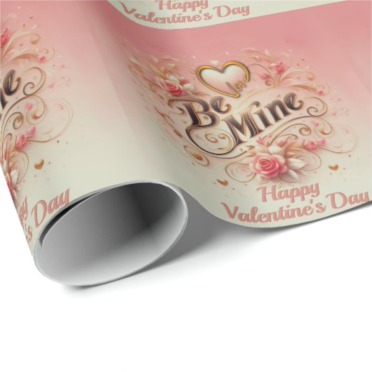 Papier Cadeau Valentine's Day Be Mine Design with Heart, Citatio (Coin rond)