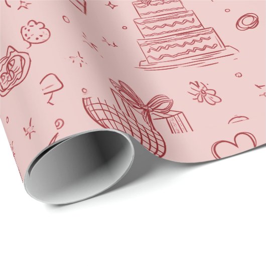 Papier Cadeau Valentine's Day Festive Pattern Wrapping Paper (Coin rond)