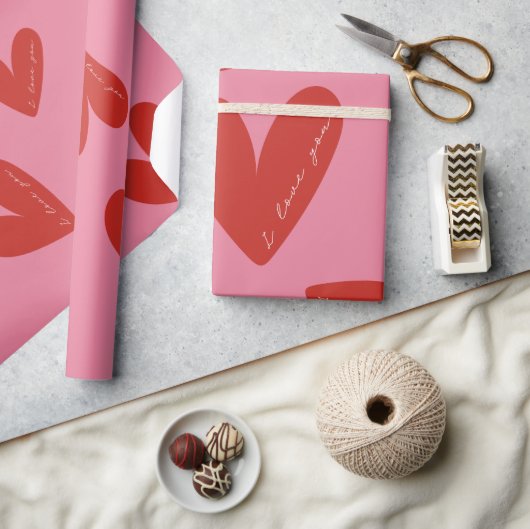 Papier Cadeau Valentine's Day Modern Red & Pink Hearts Script (Artisanat)