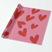 Papier Cadeau Valentine's Day Modern Red & Pink Hearts Script (Déroulé)
