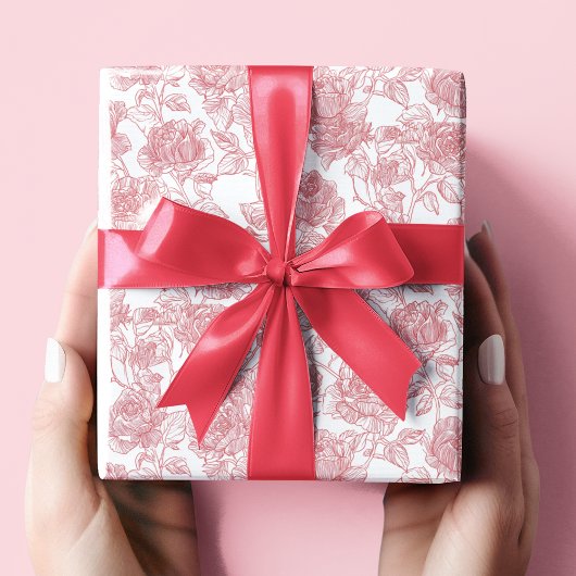 Papier Cadeau Valentine's Day Pink Elegant Roses Wrapping Paper
