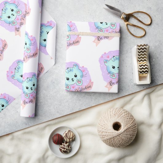 Papier Cadeau Valentine's Day Wrapping Paper Cat Kitten Love  (Artisanat)