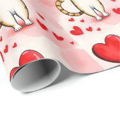 Papier Cadeau Valentine's Day Wrapping Paper Cat Red Hearts (Coin rond)
