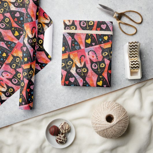 Papier Cadeau Valentine's Day Wrapping Paper Cats Hearts (Artisanat)