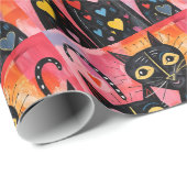 Papier Cadeau Valentine's Day Wrapping Paper Cats Hearts (Coin rond)