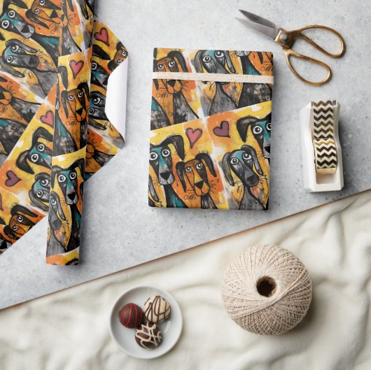 Papier Cadeau Valentine's Day Wrapping Paper Dog Red Hearts (Artisanat)