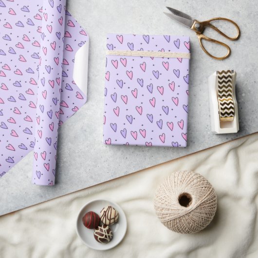 Papier Cadeau Valentine's Day Wrapping Paper Pink & PurpleHearts (Artisanat)
