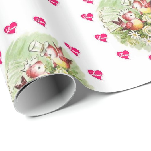 Papier Cadeau Valentine's Day Wrapping Papier Oiseau Vintage (Coin rond)