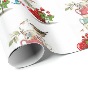 Papier Cadeau Valentine's Day Wrapping Papier Oiseau Vintage