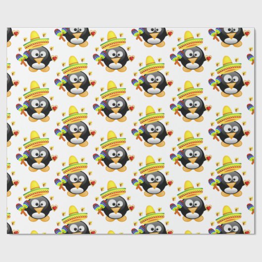 Papier Cadeau Valentine's Day Wrapping Papier Penguin Sombrero (Plat)