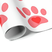 Papier Cadeau Valentines Empreinte de patte de chien pointé (Coin rond)