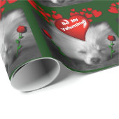 Papier Cadeau Valentines heureux Pomeranian mignon, coeurs et (Coin rond)