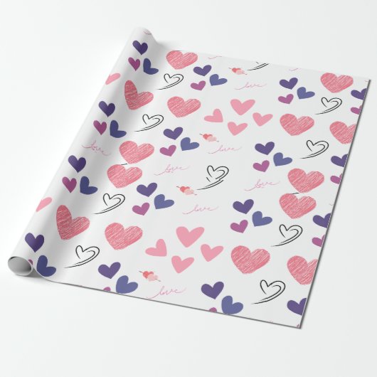 Papier Cadeau valentines jour mignon coeur rose et violet (Déroulé)