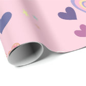 Papier Cadeau valentines jour mignon coeur rose et violet (Coin rond)