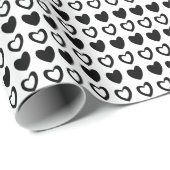 Papier Cadeau Valentines Jour Noir et Blanc Coeurs Motif (Coin rond)