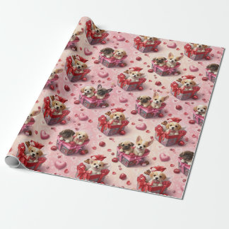 Papier Cadeau Valentine's Puppies Wrapping Paper