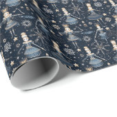 Papier Cadeau Valse des flocons de neige, Bleu Casse-Noisette Ba (Coin rond)